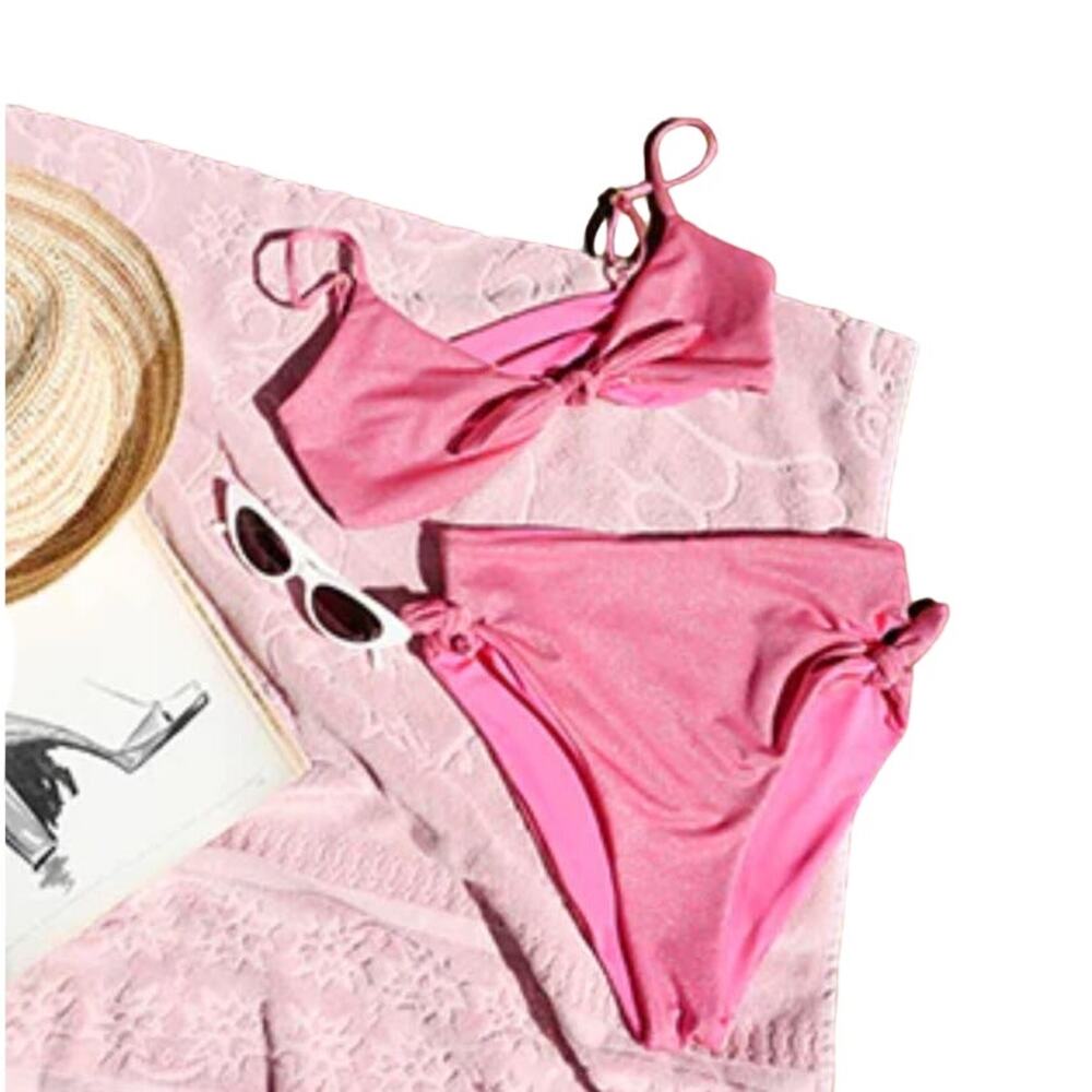 L Space x Malibu Barbie Bummin Bottom Side Tie Sparkly Pink Bikini Bottoms Sz Sm